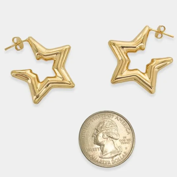 NEW 18K Gold Filled Star Tube Hoop Earrings - Picture 4 of 7